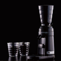 Hario V60 Electric Coffee Grinder On Black With Glasses