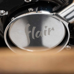 Flair 58 High Uniformity Portafilter Basket from underneath a group head