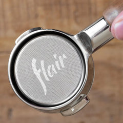 Flair 58 High Uniformity Portafilter Basket inside espresso portafilter