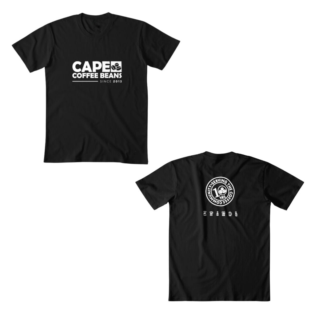 Cape Coffee Beans 10th Anniversary T-shirts Black Both Sides