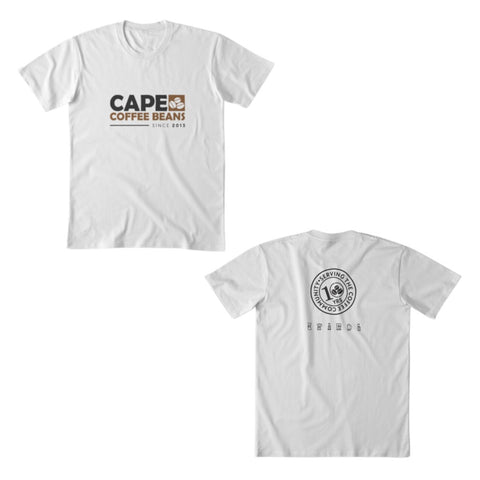 Cape Coffee Beans 10th Anniversary T-shirts White Both Sides