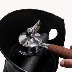 Brew Tool Standing Floor Knock Box closeup with portafilter