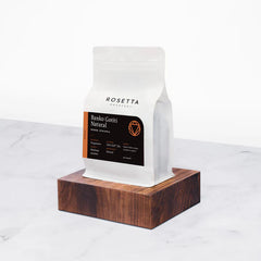 Display of Rosetta Roastery's Banko Gotiti Ethiopian specialty single origin coffee