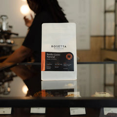 Bag of Rosetta Roastery's Banko Gotiti Ethiopian specialty single origin coffee on cafe bar