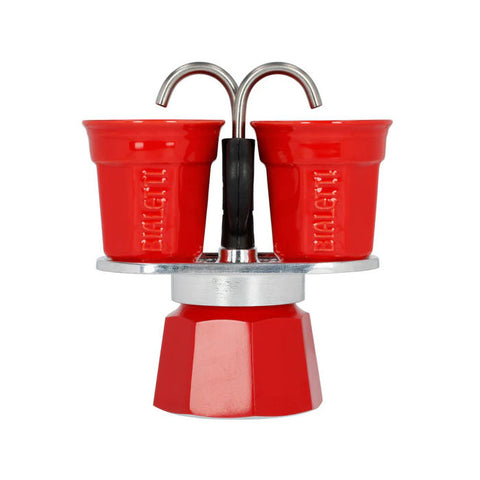Bialetti Mini Express Red 2-cup with 2 red Biccerrini Cups
