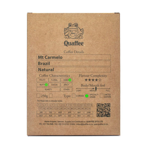 250g bag of Quaffee Brazil Eagle Monte Carmelo coffee beans