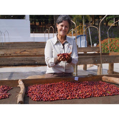 Carmen Lucia de Brito holding coffee cherries