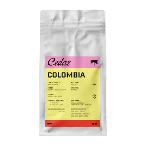 250g bag of Cedar Colombia Zarza Thermal Shock coffee