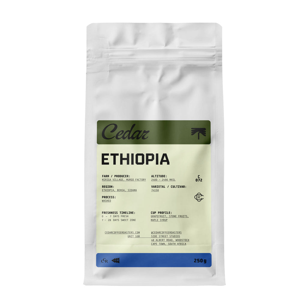 Bag of Cedar Ethiopia Muriga Village Washed coffee beans