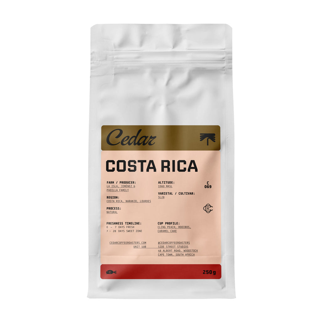 250g bag of Cedar Costa Rica La Isla SL28 Natural coffee beans