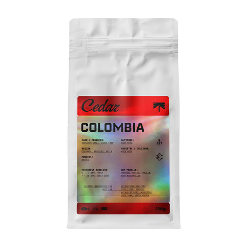 Bag of Cedar Coffee Colombia Zarza Anaerobic Washed beans