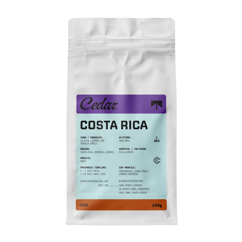 Bag of Cedar Costa Rican La Isla Villa Sarchi single-origin specialty coffee beans