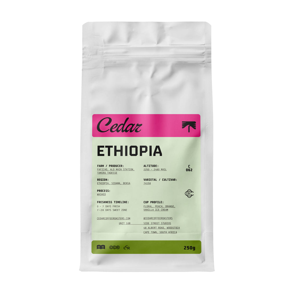 Bag of single-origin Cedar Faficho Village washed coffee