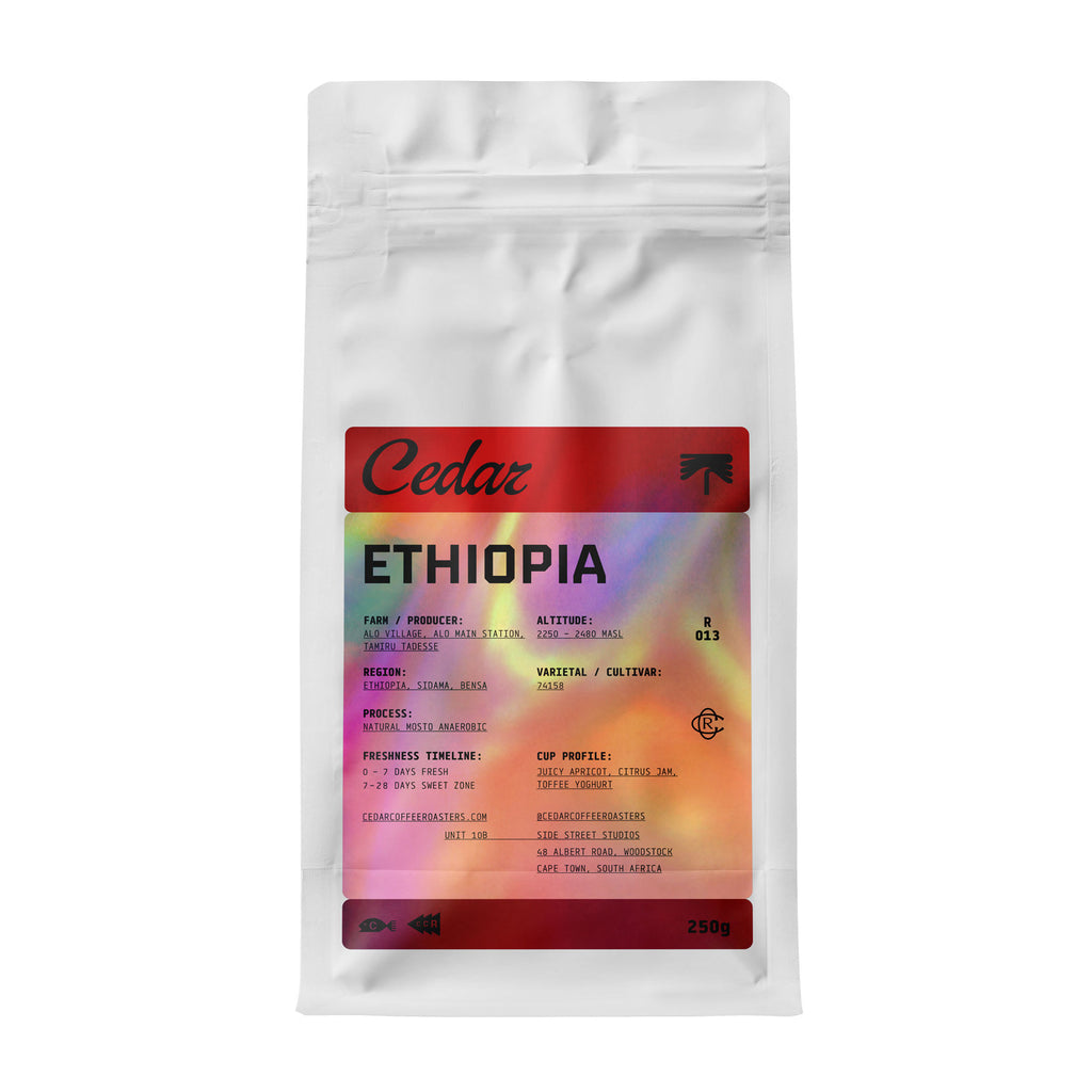 Bag of Cedar Coffee Roastery Ethiopian Alo Village Natural Anaerobic single-origin coffee beans