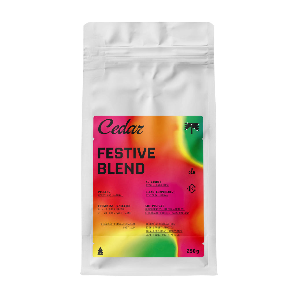 250g bag of Cedar Coffee Festive Blend V7 coffee beans