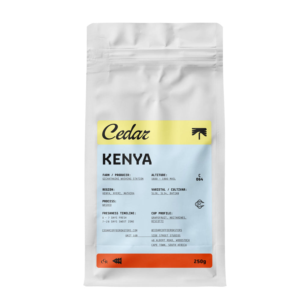 Bag of specialty Kenyan Gichathaini coffee beans from Cedar Coffee Roasters 