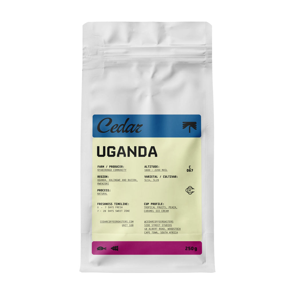 250 gram bag of Cedar Uganda Nyabirongo Natural coffee beans