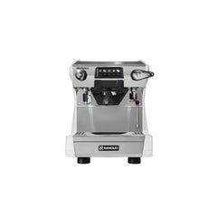 Rancilio Classe 5 USB Crono 1 Group Tall espresso machine with white side panels, front view.