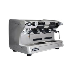 Rancilio Classe 5 USB Crono 2 Group Tall espresso machine in grey, three-quarter front view.