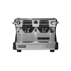 Rancilio Classe 5 USB Crono 2 Group Compact Tall espresso machine with black side panels, front view.