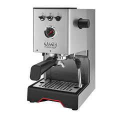 Gaggia Classic UP espresso machine in stainless steel with portafilter, steam wand and pressure gauge.