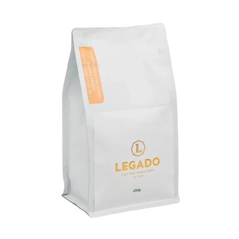 250 gram bag of Legado Monte Frio Anaerobic Natural coffee beans