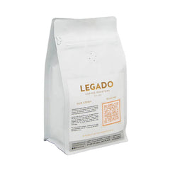Back of 250 gram bag of Legado Monte Frio Anaerobic Natural coffee beans