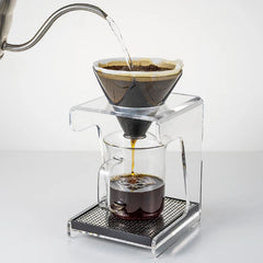 Hario Mugen One Pour Dripper 02 size transparent black on Hario V60 acrylic drip station