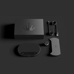 Included in the Mahlkonig Sync Scale black electronic espresso scale box, scale, mat, cable & 100g weight