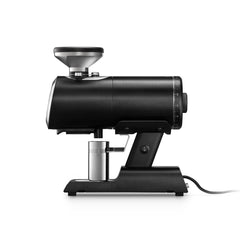 Mazzer Philos Black single dose espresso grinder with dosing cup in profile