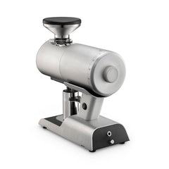 Mazzer Philos Silver single dose espresso grinder with dosing cup from behind