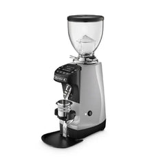 Silver Mazzer Mini Grind by Weight espresso grinder angle view