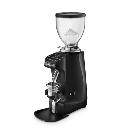Black Mazzer Mini Grind by Weight espresso grinder angle view
