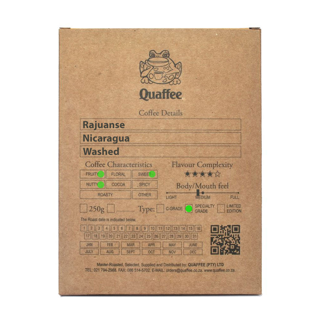 250g bag of Quaffee Nicaragua Rajuanse Estate washed coffee beans
