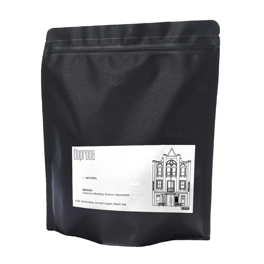 250g bag of Origin Coffee Roasting Rwanda Coproca Natural coffee beans