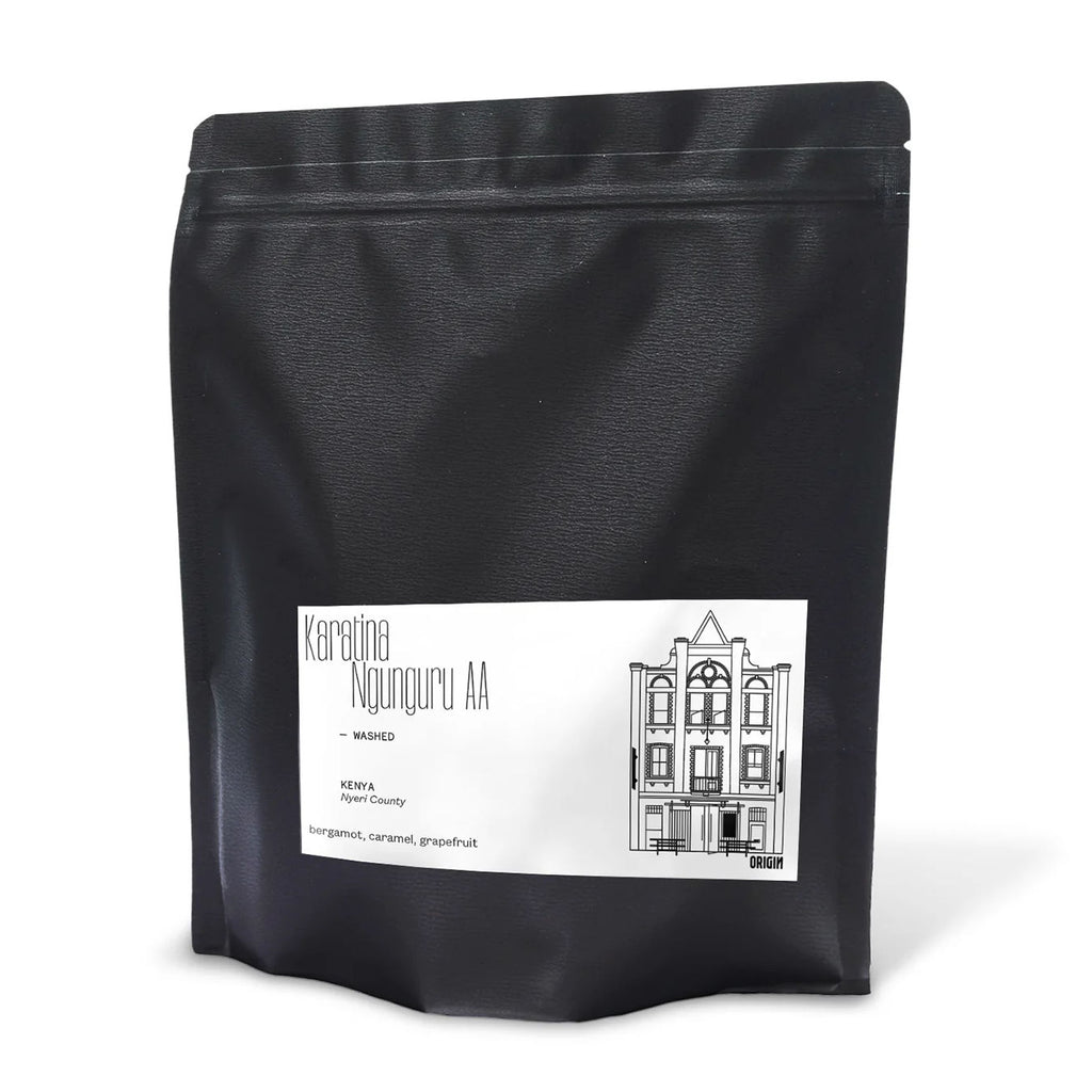 250 gram bag of Origin Karatina Ngunguru AA single origin coffee beans