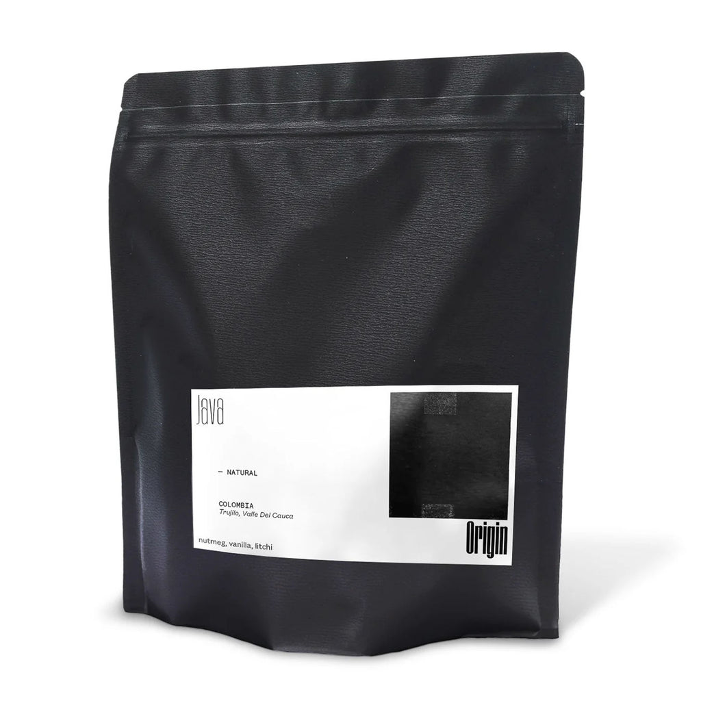 Origin bag of Colombian java variety beans
