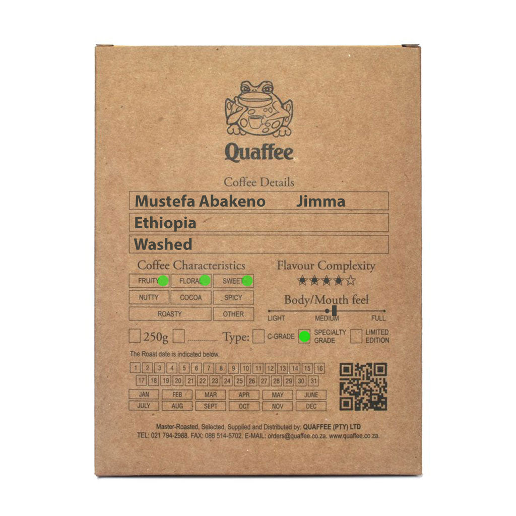 Quaffee Ethiopia Mustefa Abakeno washed coffee brown box