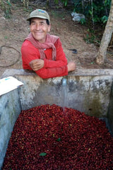 Finca Santa Elena coffee farm owner with ripe cherry