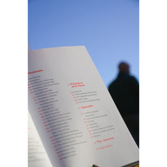 Angled view of the book’s contents page, showing sections on wholesale, kitchens and food, spinoffs, and the journey.