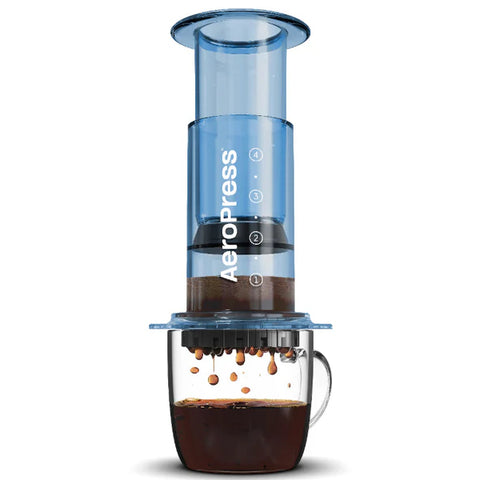 AeroPress Clear Blue making coffee