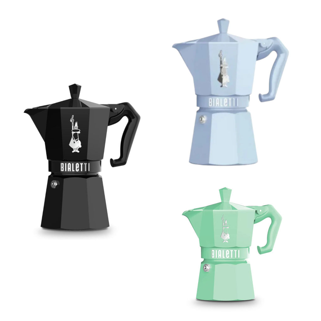 Bialetti Moka Colour Exclusive Black 6 cup, Blue 6 cup and Green 3 cup
