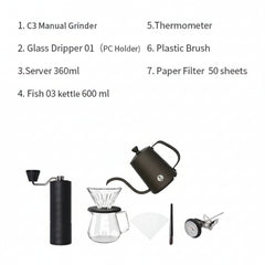 Contents page of Timemore C3s Pourover Set