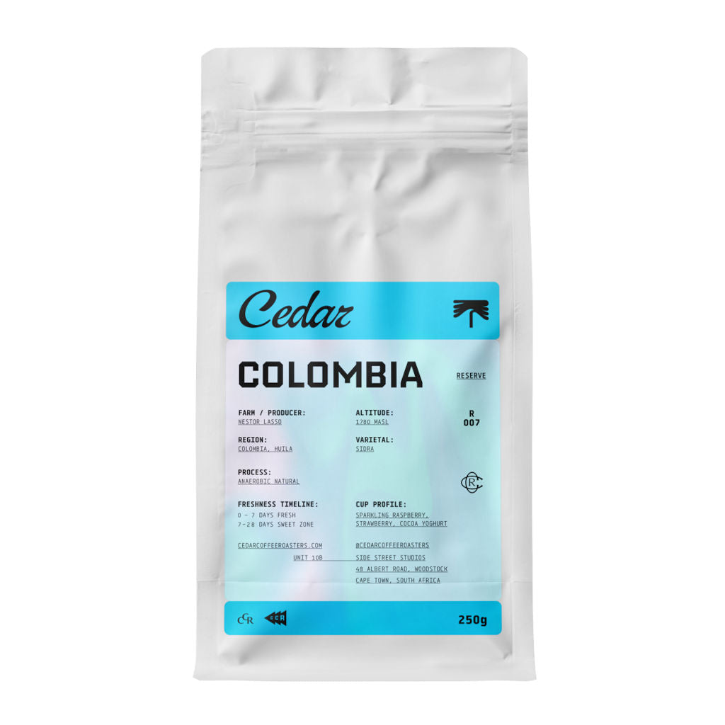 Cedar Colombia El Diviso Sidra anaerobic natural coffee reserve lot