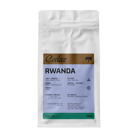 Bag of Cedar Coffee Rwanda Vunga Washed coffee beans