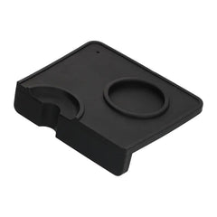 Black Silicone Corner Tamping Mat With Holder for espresso angled view