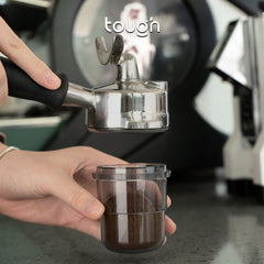 Tough Coffee clear Dosing Cup with espresso portafilter