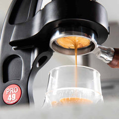 Flair 49 PRO Espresso Maker lifestyle closeup with espresso glass
