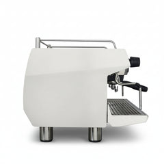 White Rancilio Invicta espresso machine in profile view