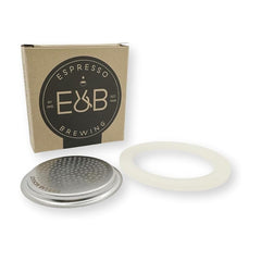 E&B Lab Competition Moka Filter 3 cup metal filter and silicone gasket with packaging